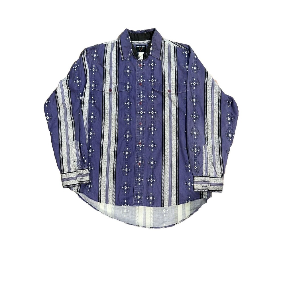 VTG FRONTIER SERIES Aztec STRIPED BRUSHPOPPER WESTERN SHIRT MEN'S XL  16-16.5